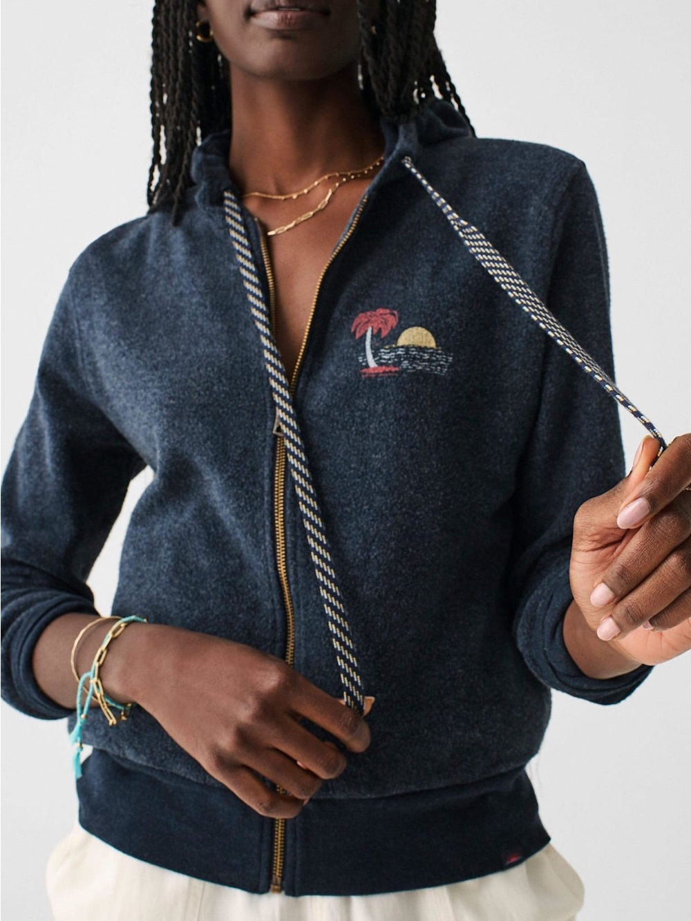 Faherty Reverse Beach Hoodie Fleece Zip Up Graphic Terry Hooded Navy Size Medium